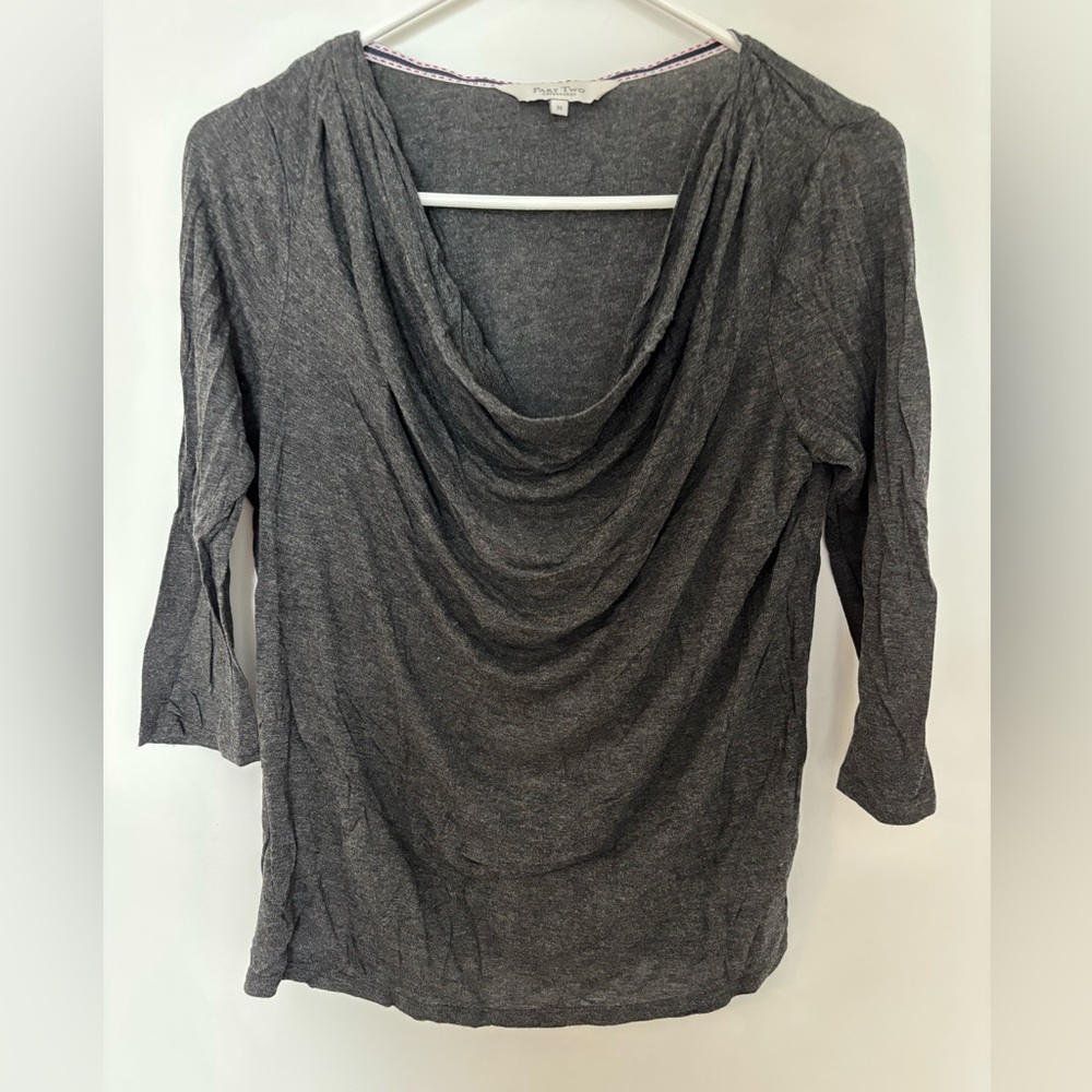 Part Two Draped Neck Charcoal Gray Top size Medium